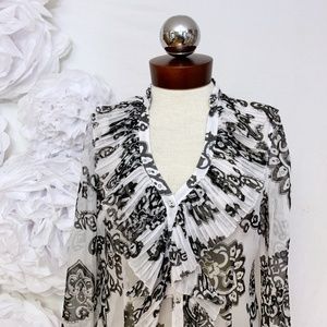 White House Black Market Tops - WHBM sheer ruffle front printed top 6 White House Black Market Tops - WHBM sheer ruffle front printed top 6